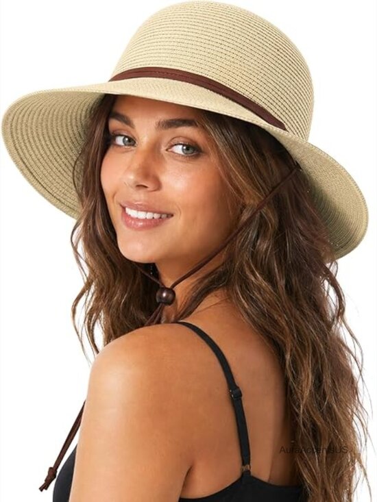 Straw Sun Hat UPF 50+ Wide Brim Floppy Beach Vacation Travel main image 6